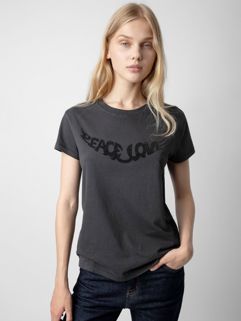 Walk Peace & Love Strass T-shirt