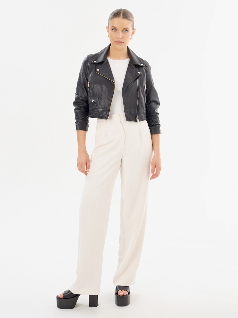 Janika Cropped Leather Jacket in Black