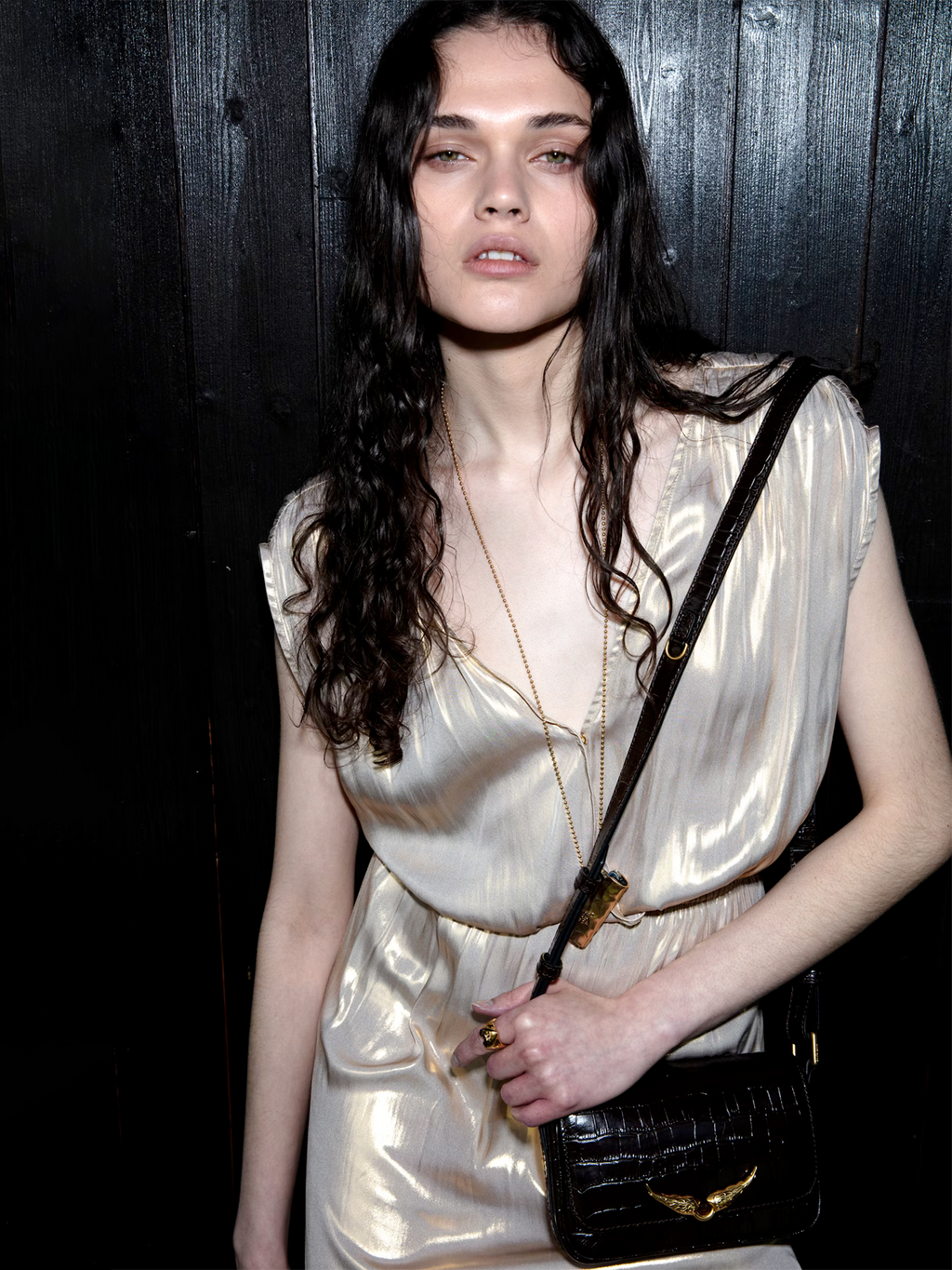 Ritmic Gold Draped Satin Dress