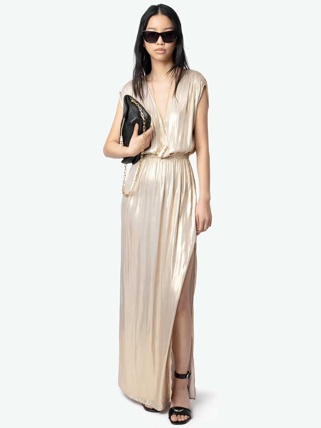 Ritmic Gold Draped Satin Dress