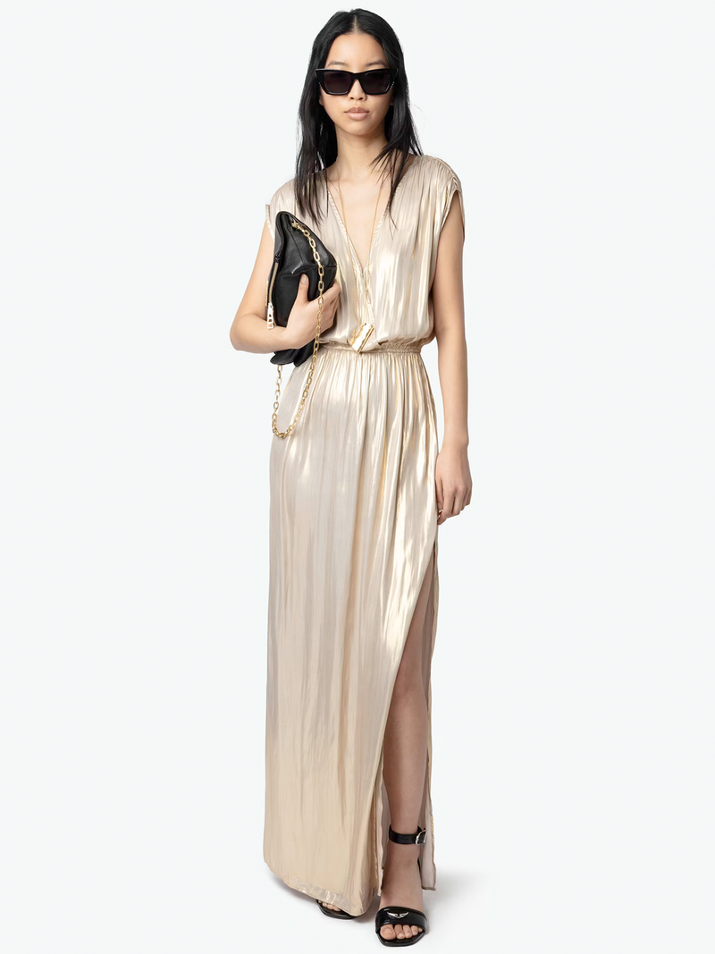 Ritmic Gold Draped Satin Dress