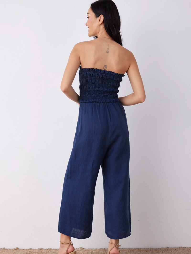 Linen Smocked Strapless Jumpsuit