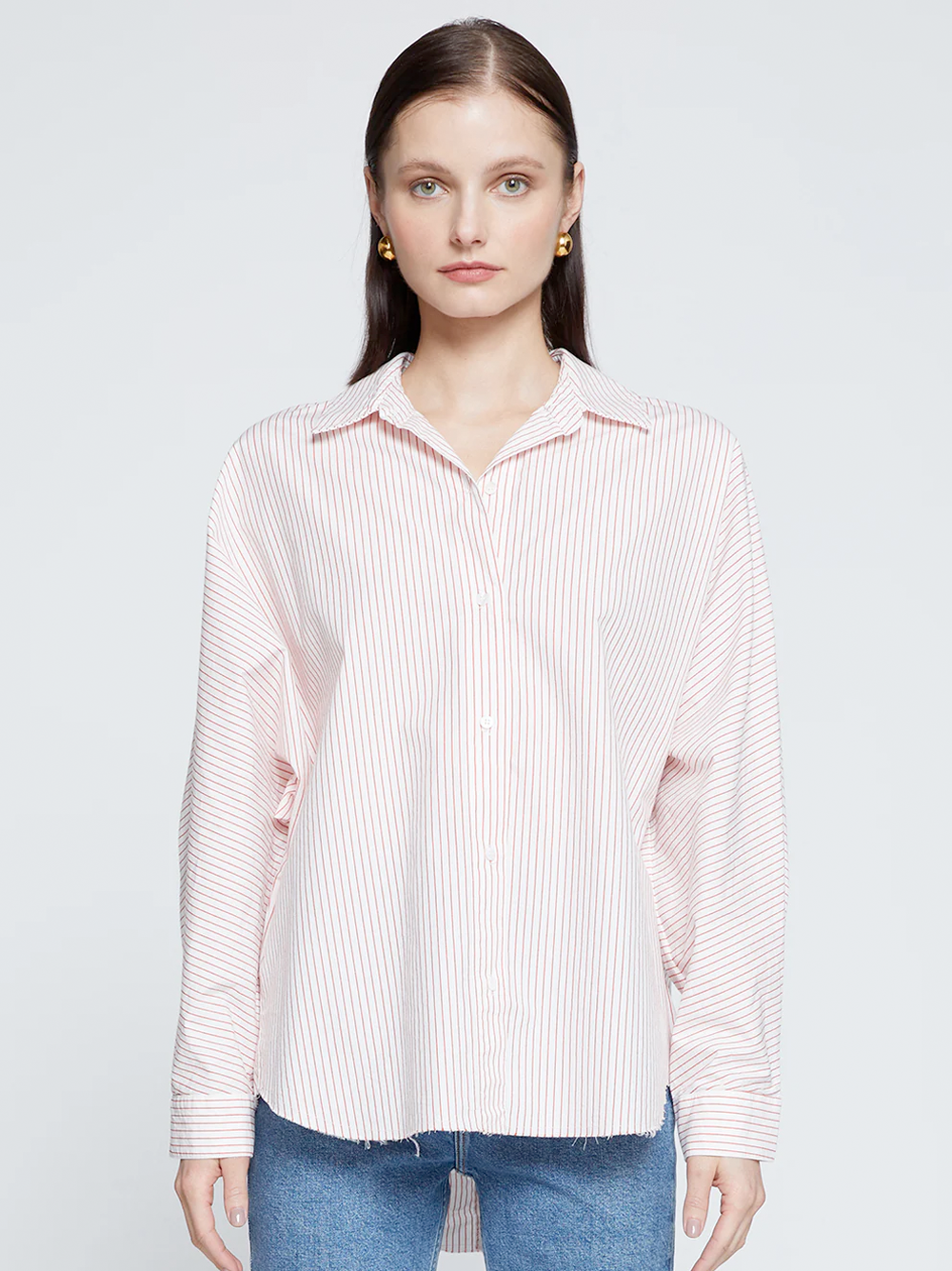Elliott Poplin Stripe Dolman Shirt in Sumo