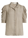 Houndstooth Gillian Puff Sleeve Silk Top