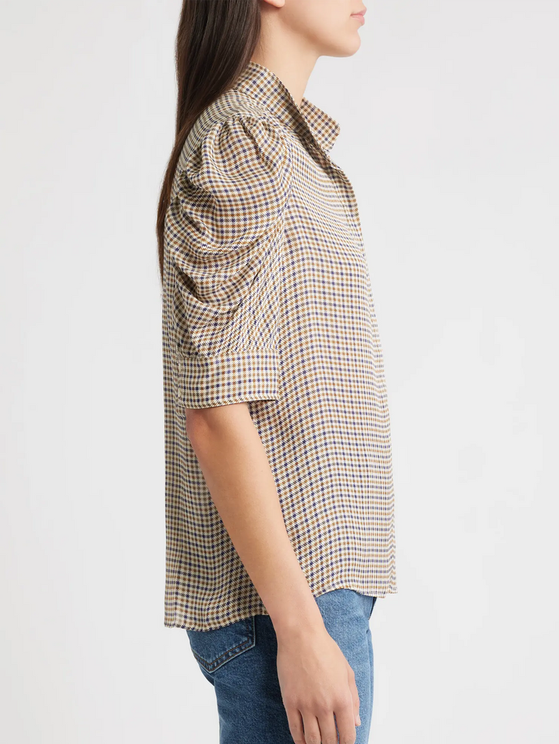Houndstooth Gillian Puff Sleeve Silk Top