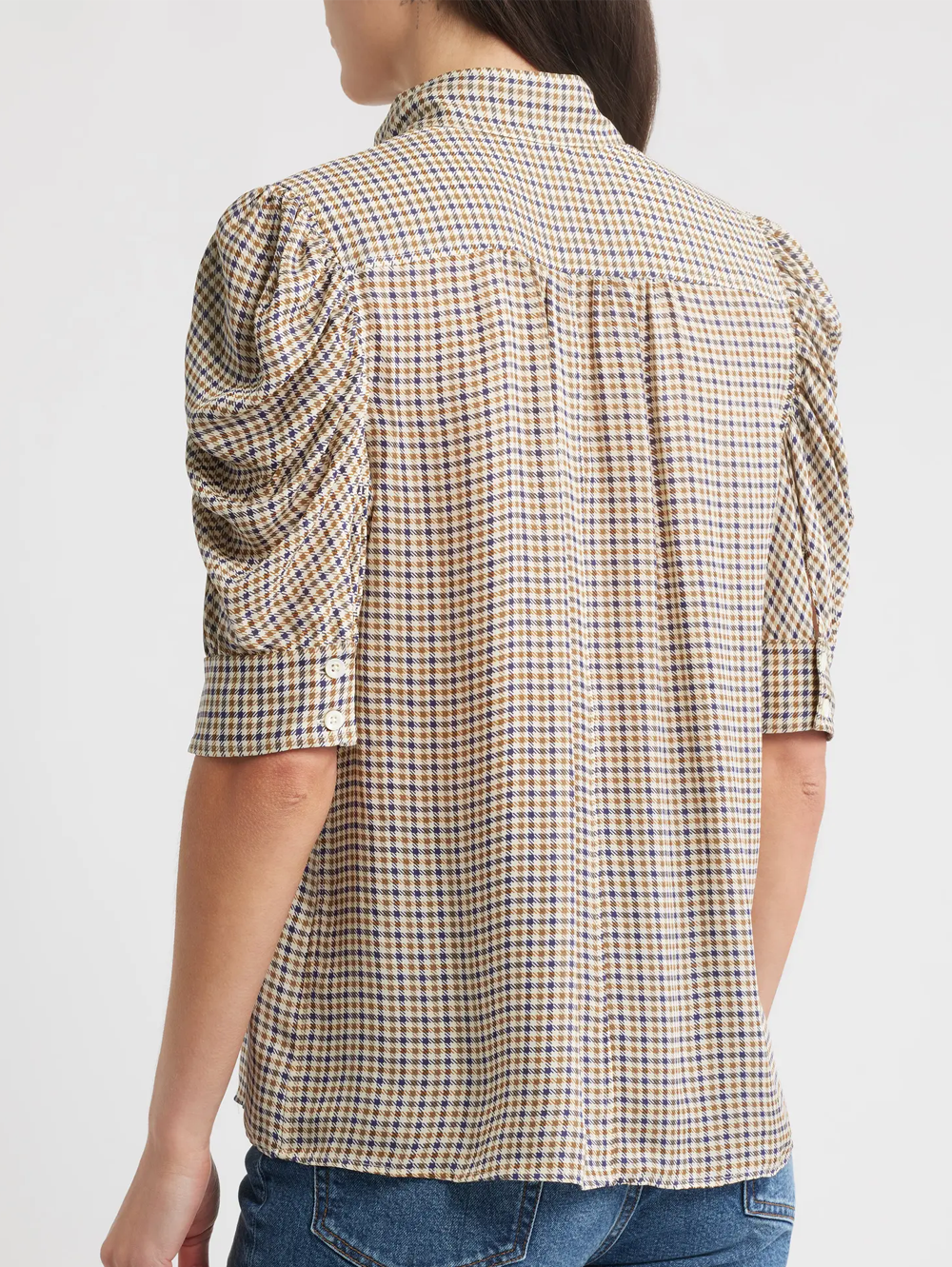 Houndstooth Gillian Puff Sleeve Silk Top