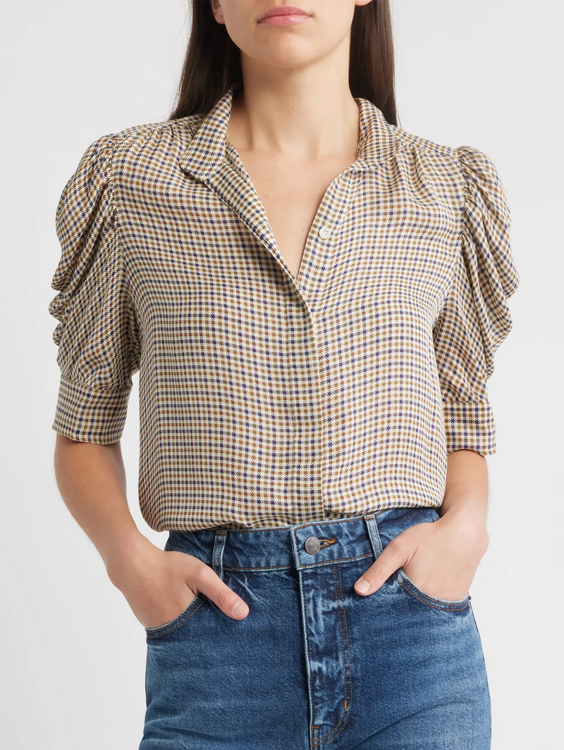 Houndstooth Gillian Puff Sleeve Silk Top