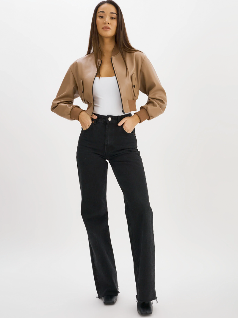 Evelin Faux Leather Cropped Bomber
