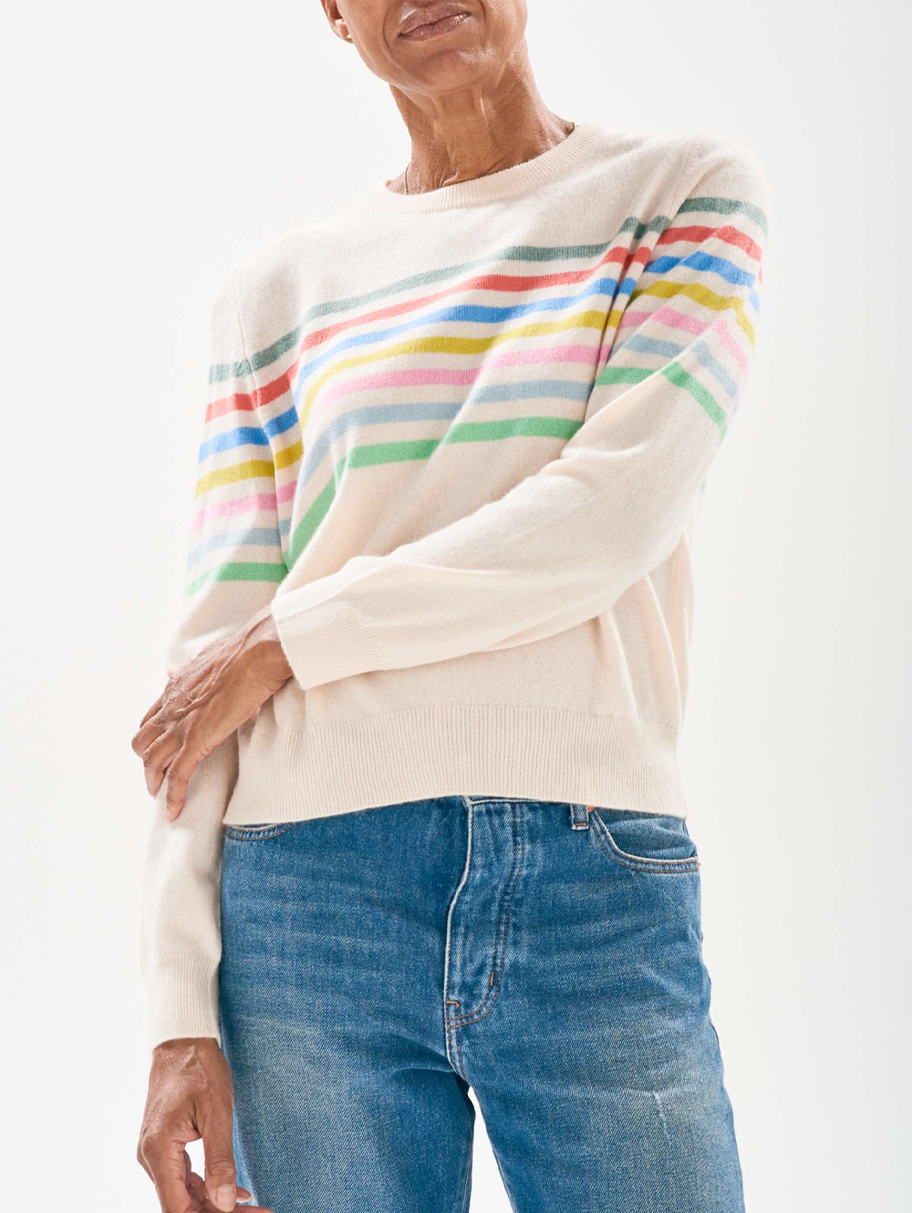 Cashmere Multi Stripe Block Crew