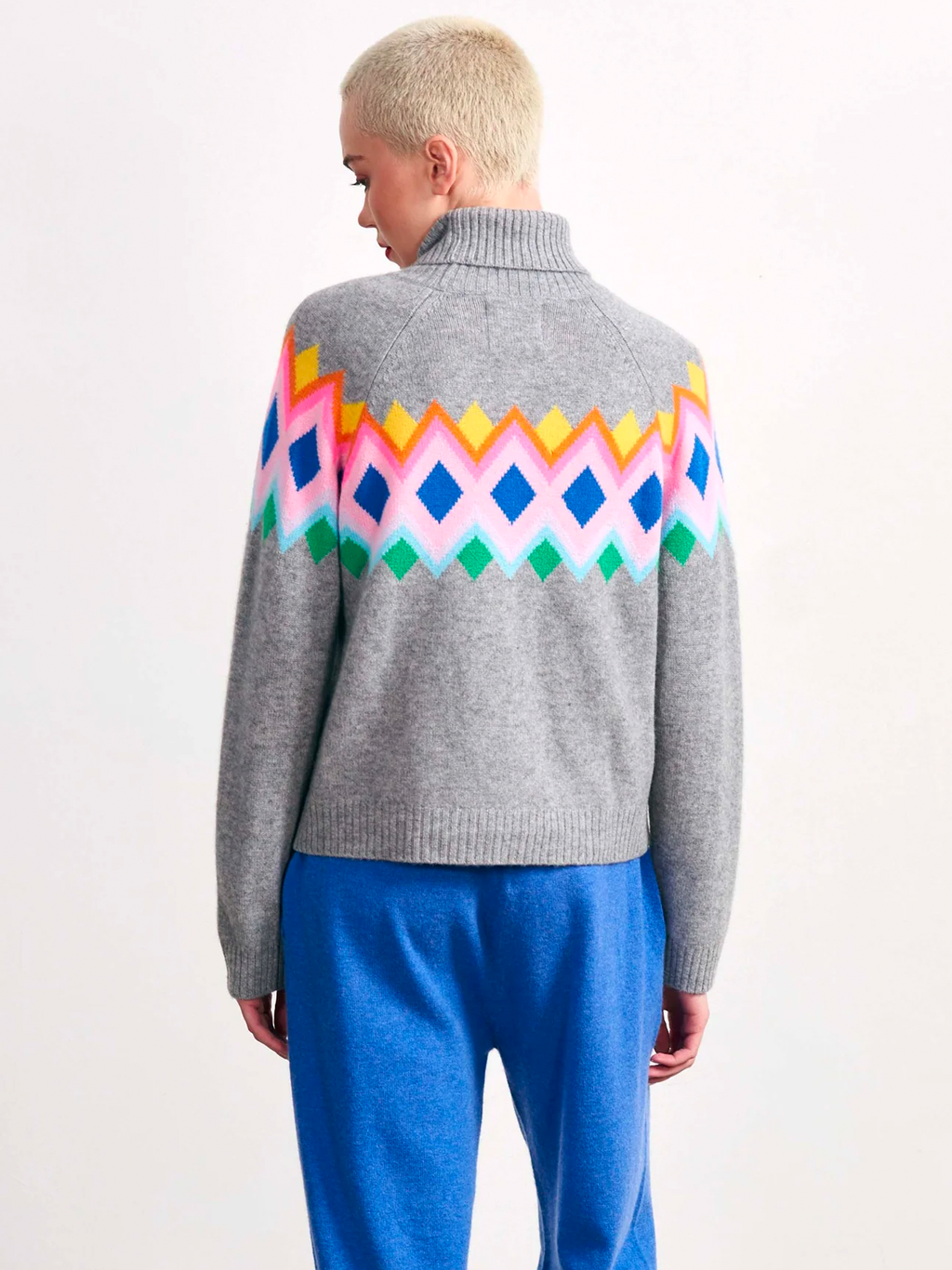 Bright Fairisle Cashmere Roll Collar