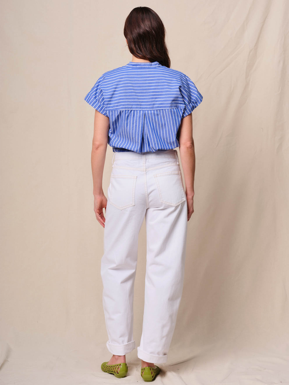 Poplin Stripe Cropped Half Shirt