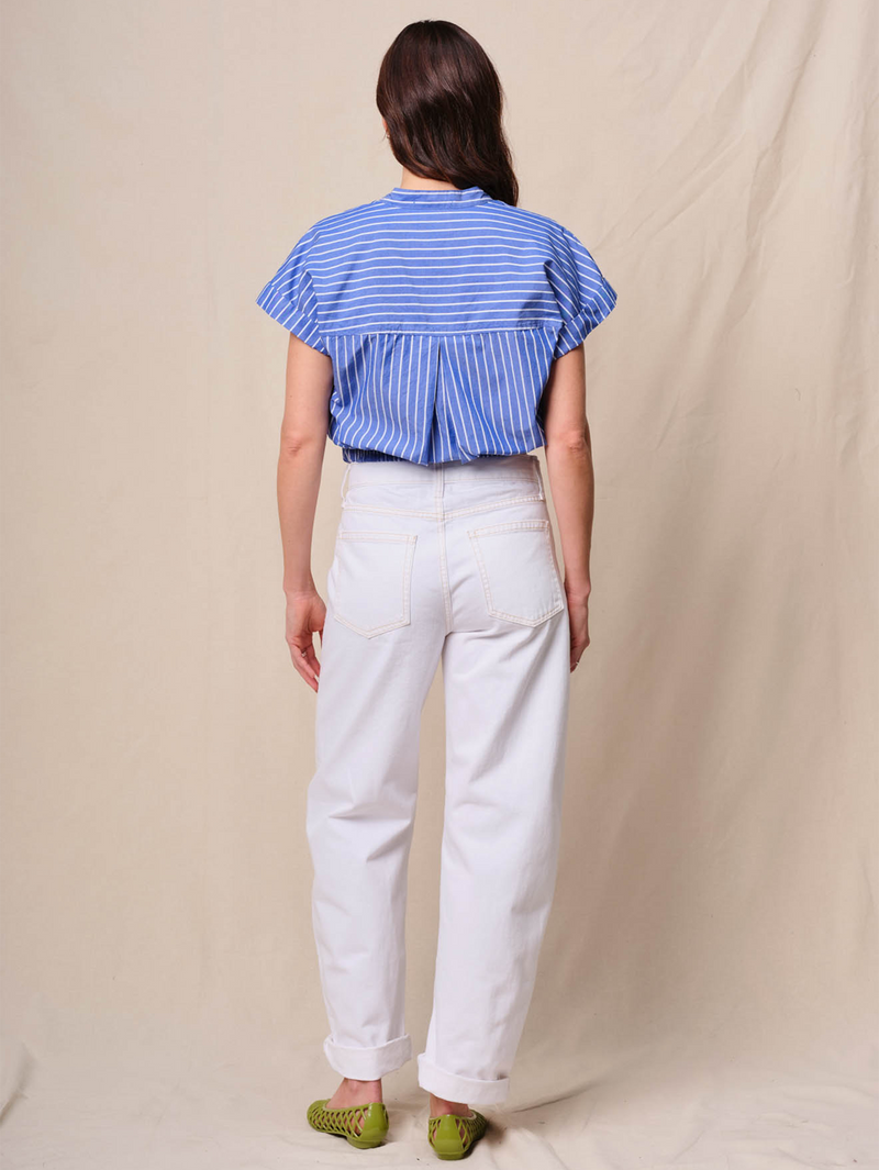 Poplin Stripe Cropped Half Shirt