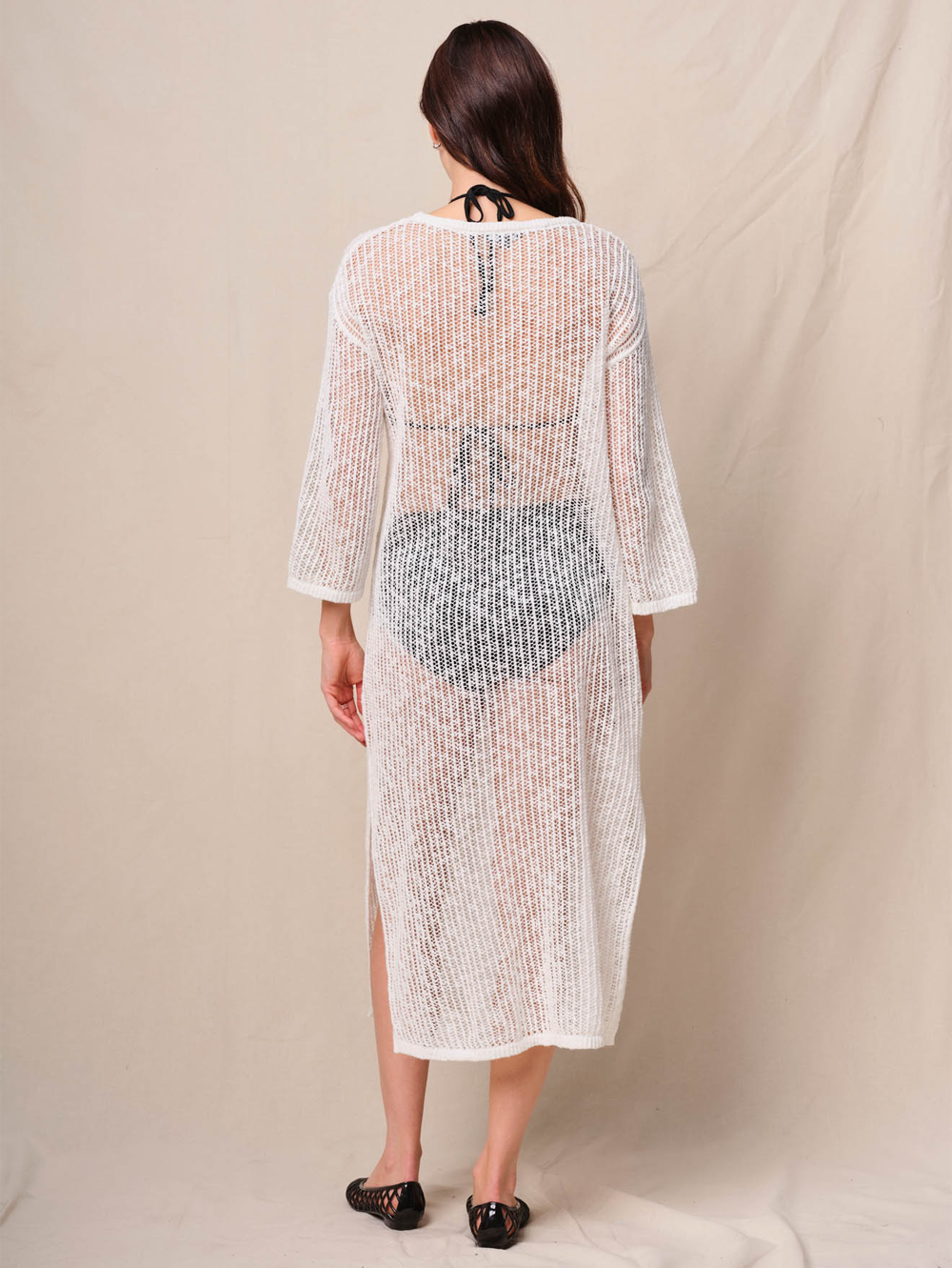Open Mesh Double Slit Sweater Dress