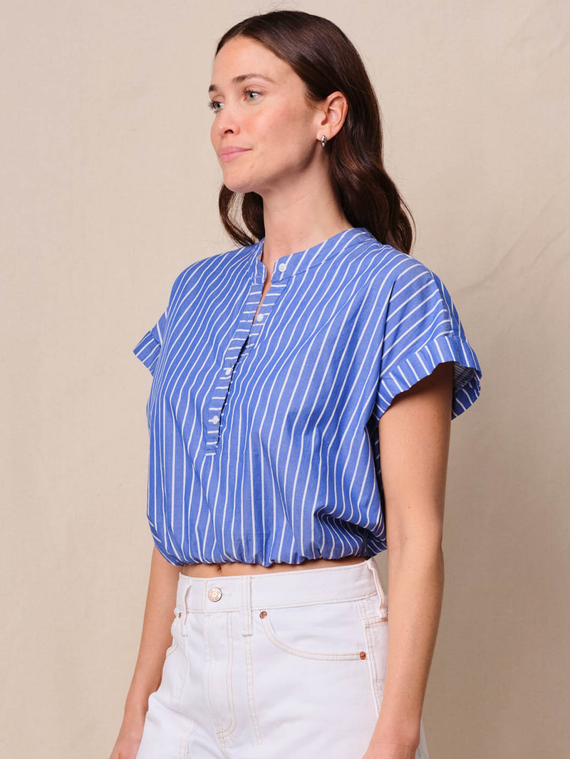 Poplin Stripe Cropped Half Shirt