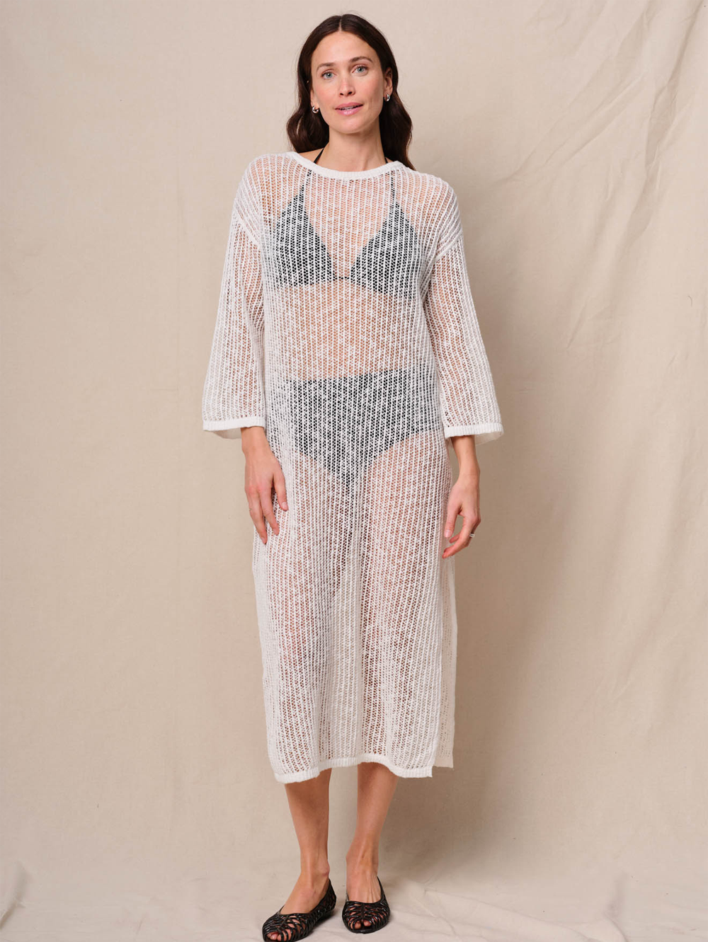 Open Mesh Double Slit Sweater Dress