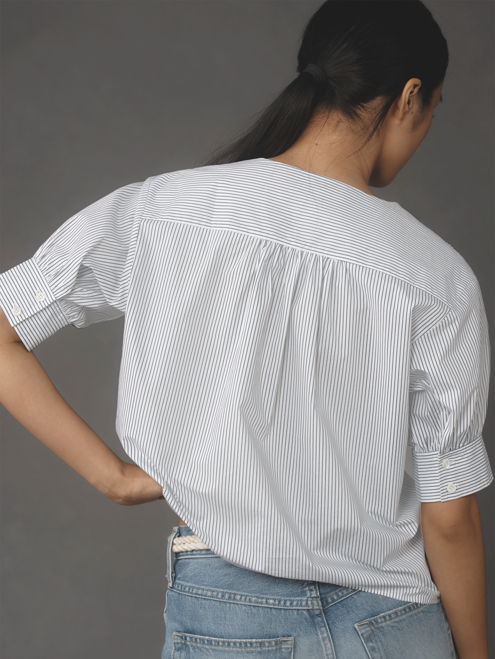 Stripe V-Neck Popover Top