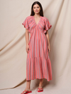 Striped Gauze V-Neck Midi Dress