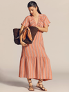 Striped Gauze V-Neck Midi Dress