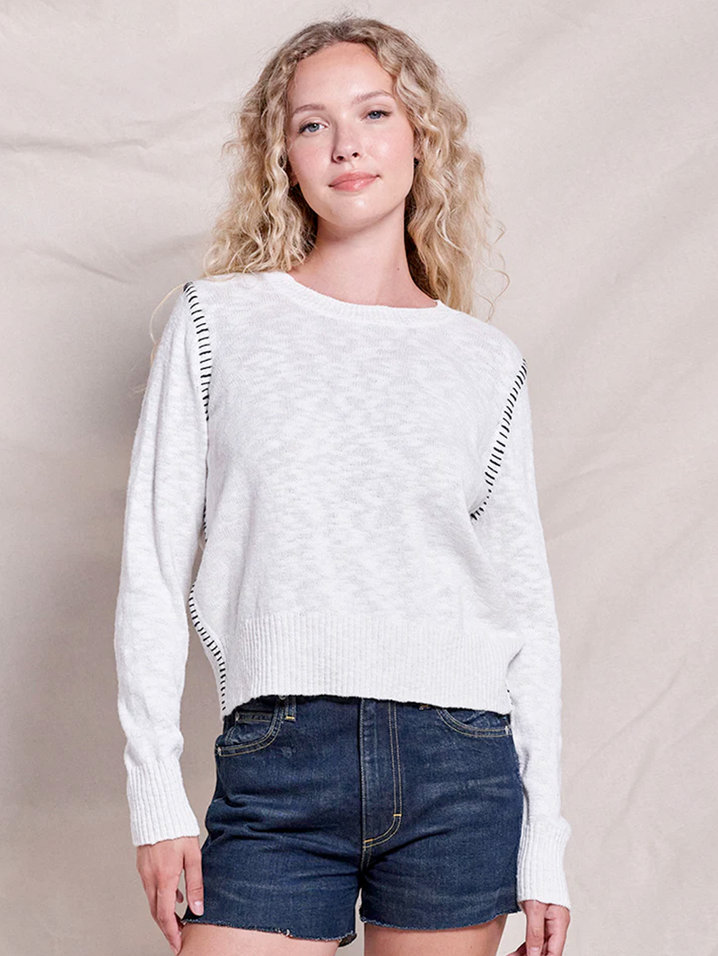 Baseball Stitch Cotton Slub Crew Sweater