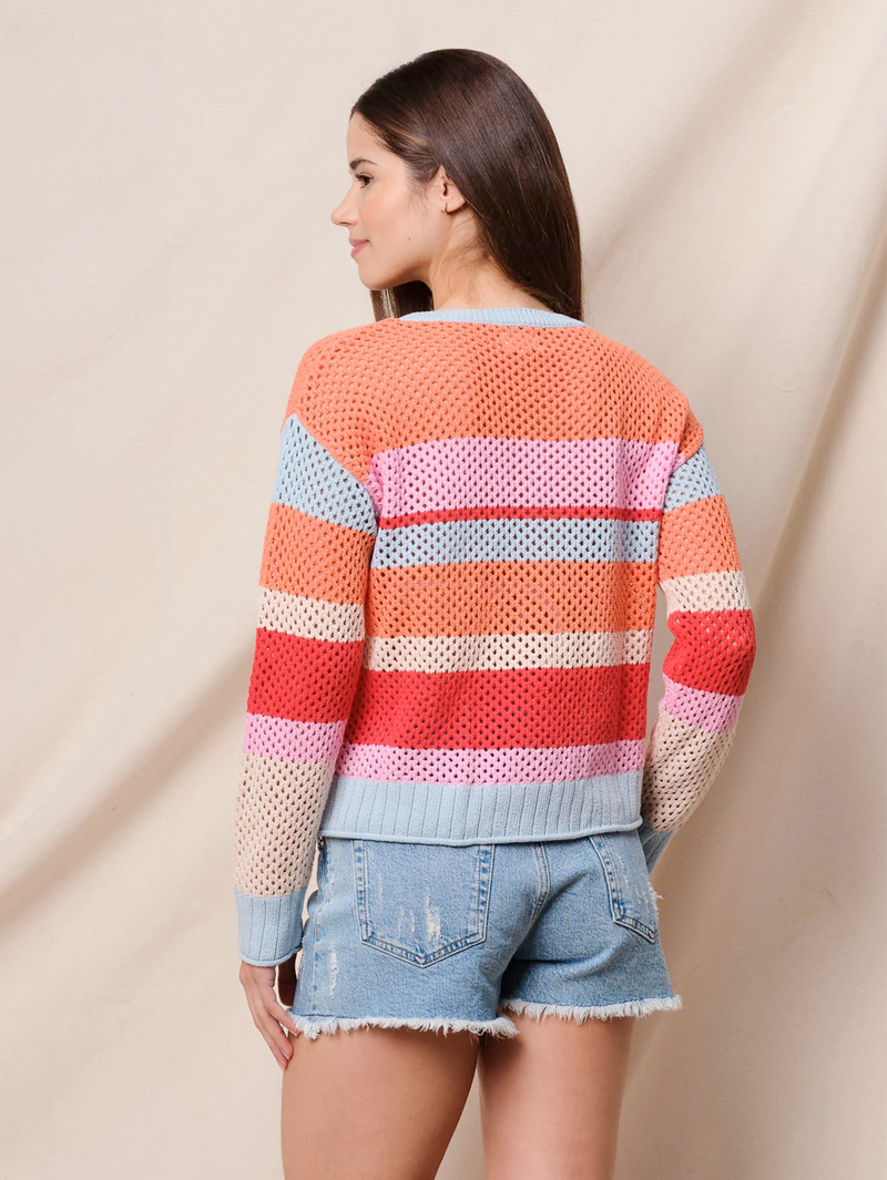 Mesh Stripe Pullover Sweater