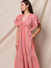 Striped Gauze V-Neck Midi Dress