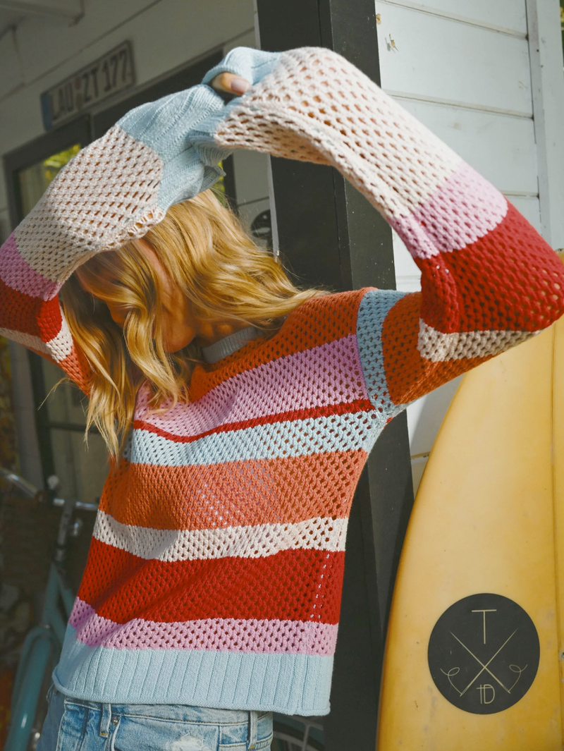 Mesh Stripe Pullover Sweater