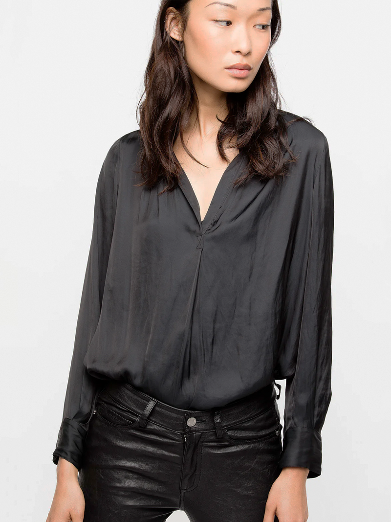 Tink Satin Perm Tunic in Noir