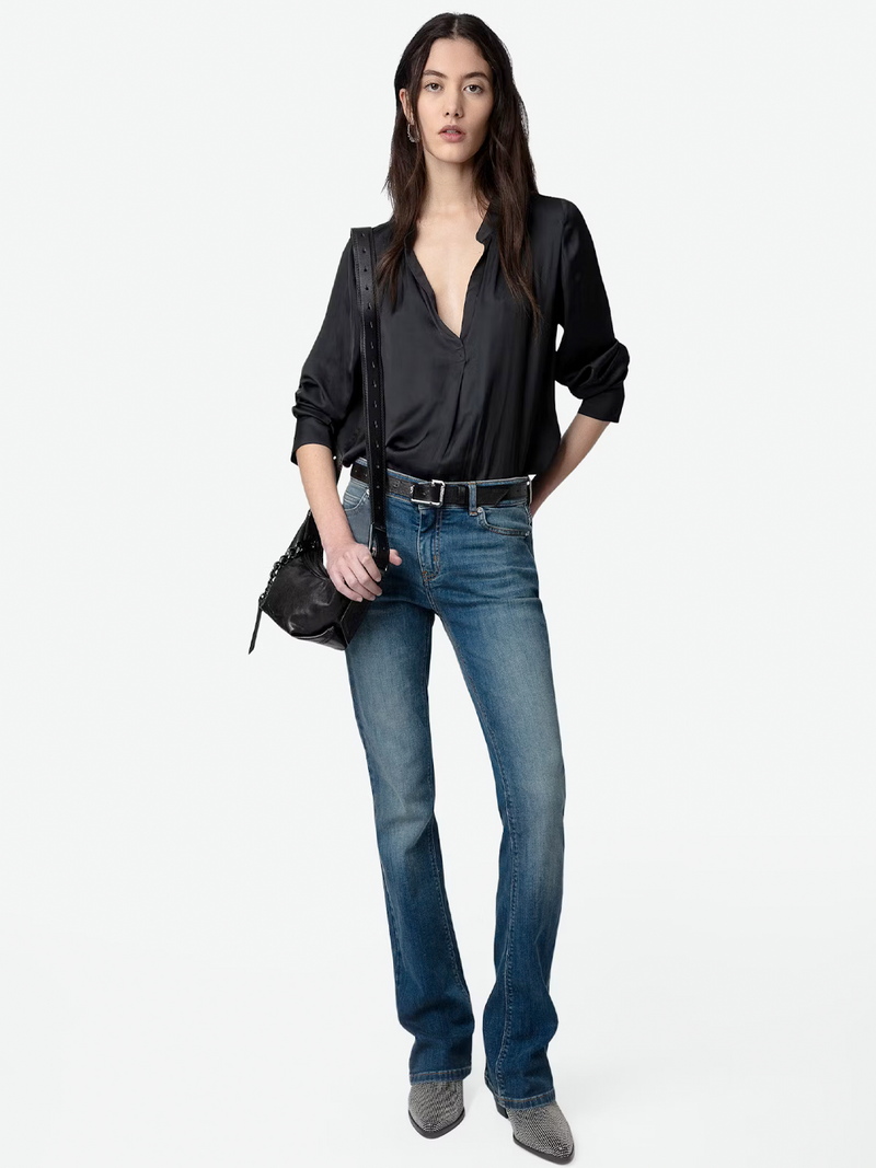 Tink Satin Perm Tunic in Noir
