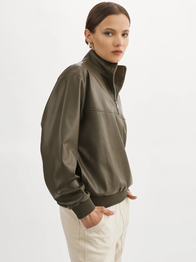 KAISLEY Khaki Faux Leather Pullover