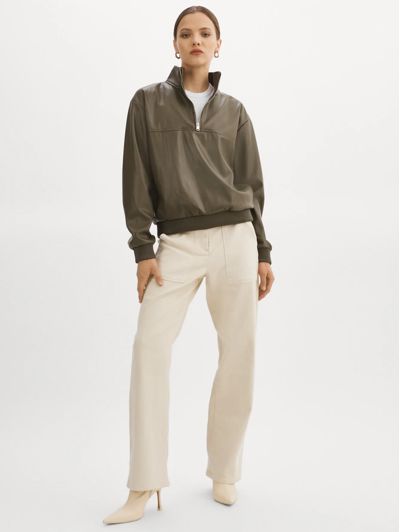 KAISLEY Khaki Faux Leather Pullover