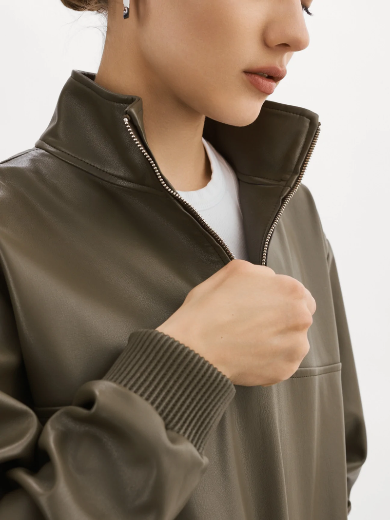 KAISLEY Khaki Faux Leather Pullover