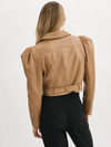 CHARNESA Sesame Puff Sleeve Leather Jacket