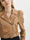 CHARNESA Sesame Puff Sleeve Leather Jacket