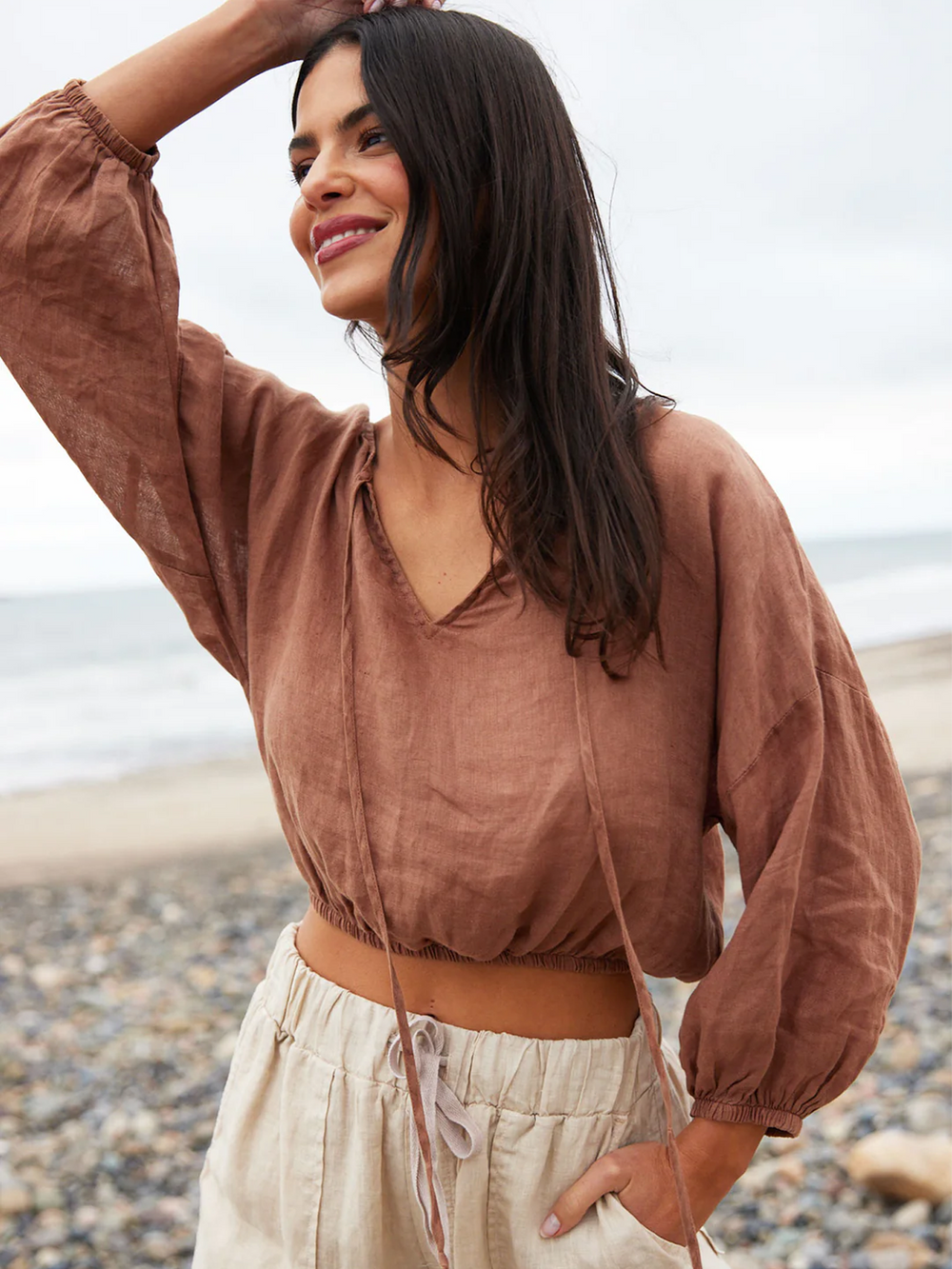 Tie front peasant top sales