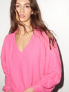 Brushed V Neck Pullover in Pink