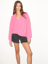 Brushed V Neck Pullover in Pink