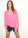 Brushed V Neck Pullover in Pink
