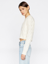 Cropped Cable V-Neck in Off White