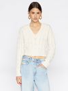 Cropped Cable V-Neck in Off White