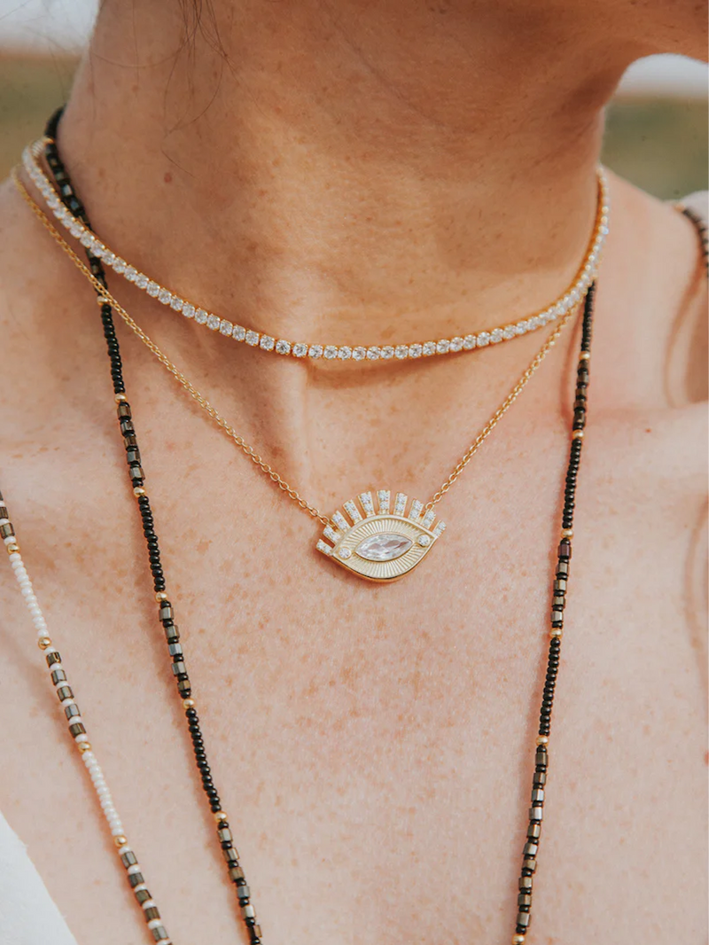 14k Gold Shimmer Tennis Necklace